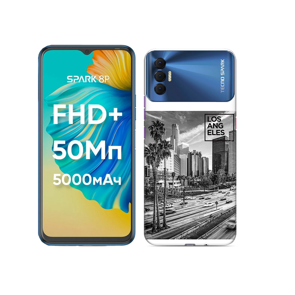 

Чехол MyPads Tocco для Tecno Spark 8P черно белый лос анджелес, Прозрачный, Tocco
