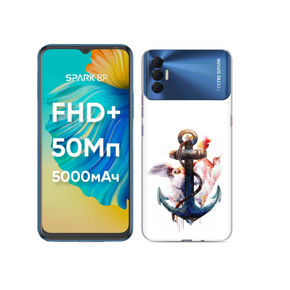

Чехол MyPads Tocco для Tecno Spark 8P якорь с птицами, Прозрачный, Tocco