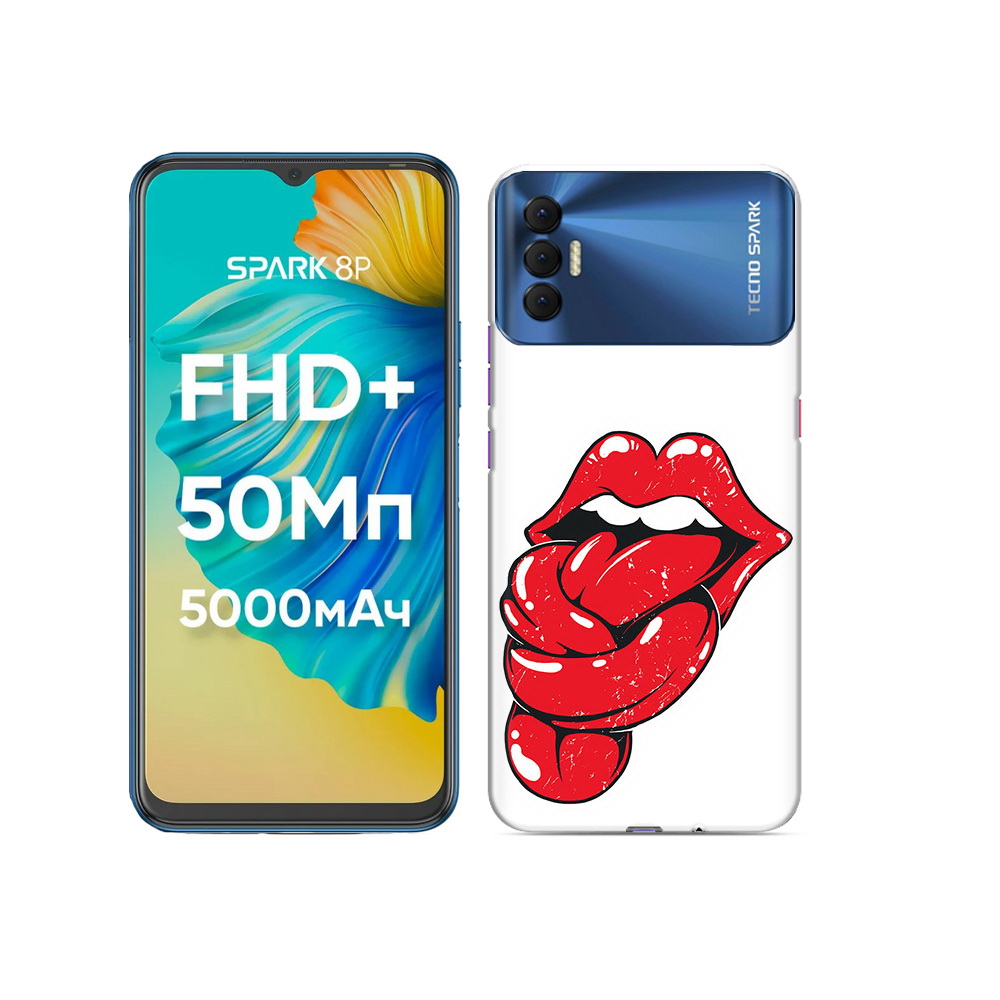 

Чехол MyPads Tocco для Tecno Spark 8P яркие губы с языком, Прозрачный, Tocco