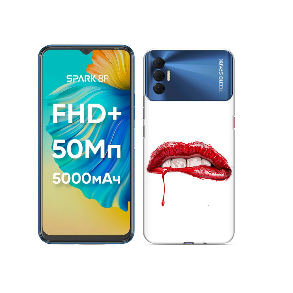 

Чехол MyPads Tocco для Tecno Spark 8P яркие красные губы, Прозрачный, Tocco