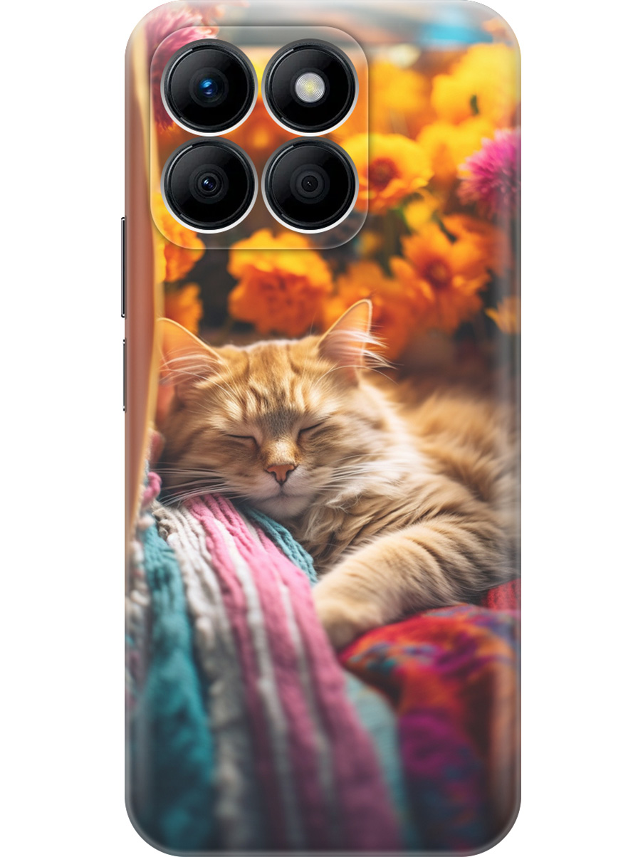 

Силиконовый чехол на Honor X8b с принтом "Спящий на пледе котик", Прозрачный;белый;желтый, 781973211