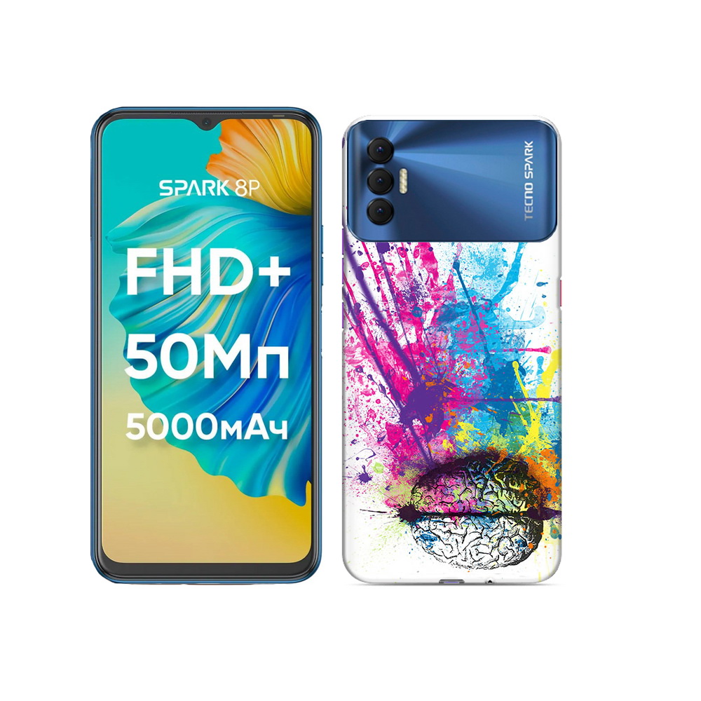 

Чехол MyPads Tocco для Tecno Spark 8P яркий красочный мозг, Прозрачный, Tocco