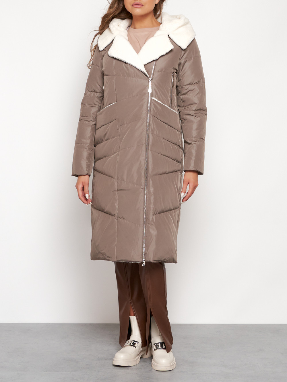 Пальто женское NoBrand AD132255 коричневое 2XL