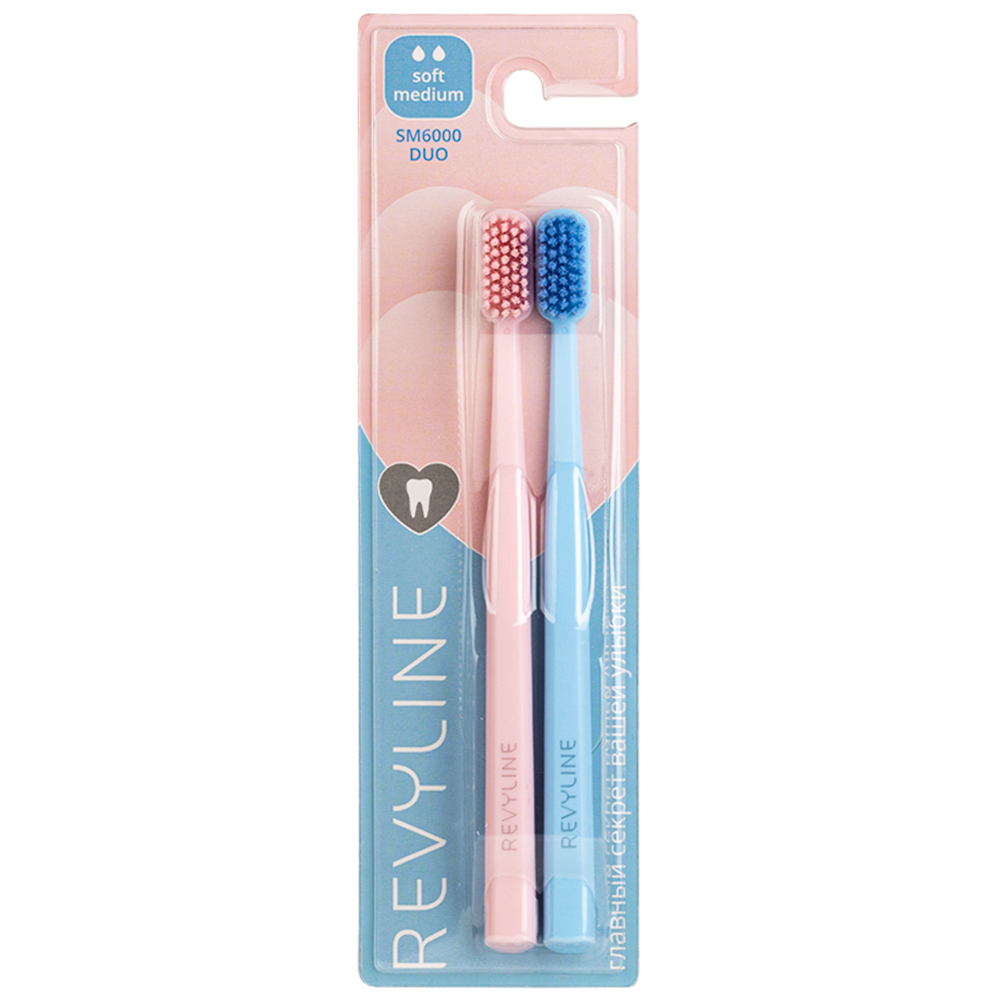 Набор зубных щеток Revyline SM6000 DUO Pink + Blue набор зубных щеток revyline sm5000 6 шт зубная паста revyline smart 15 г