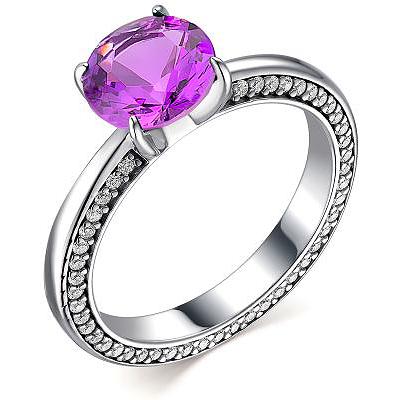 

Кольцо с аметистом и фианитами из серебра р. 18,5 Алкор серебро 01-1899_00АМ-00, 01-1899_00АМ-00