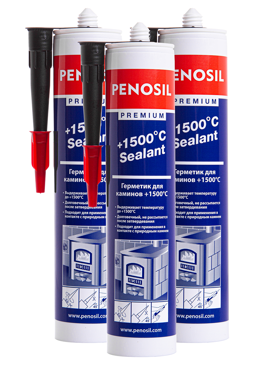 Герметик Penosil Premium 1500°С Sealant жаростойкий 310 мл. черный, 3 шт.+пистолет герметик greenest fire sealant 1500°с для печей и каминов 5 шт пистолет для герметика