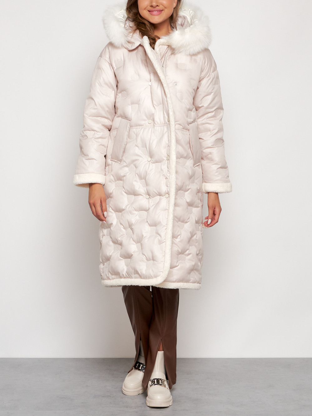 

Пальто женское NoBrand AD132290 бежевое 2XL, Бежевый, AD132290