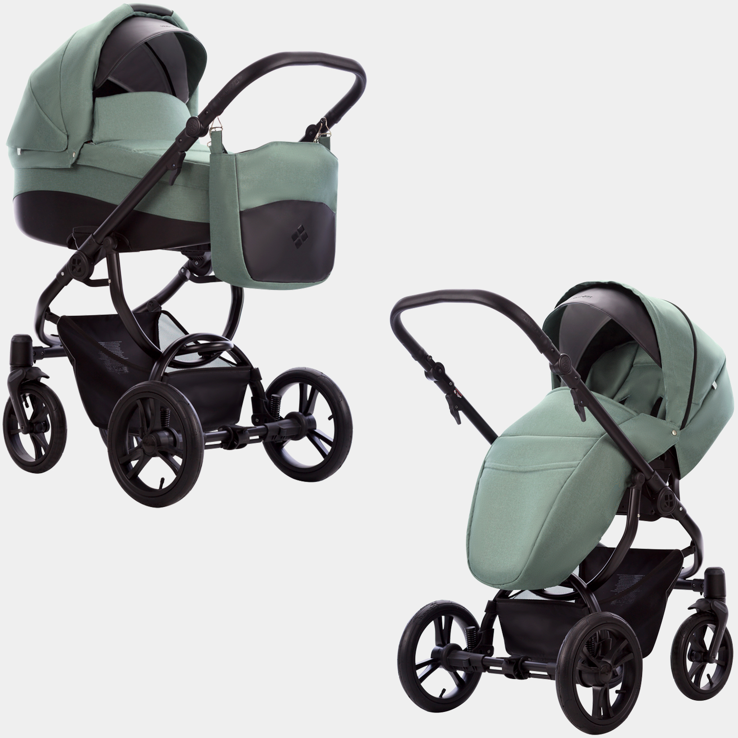 Коляска 2 в 1 Bebetto Holland 09, серо-мятный, рама черная