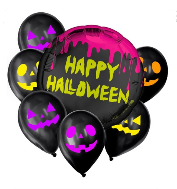 

Букет из шаров Happy Halloween, фольга, латекс, набор 7 шт., Черный
