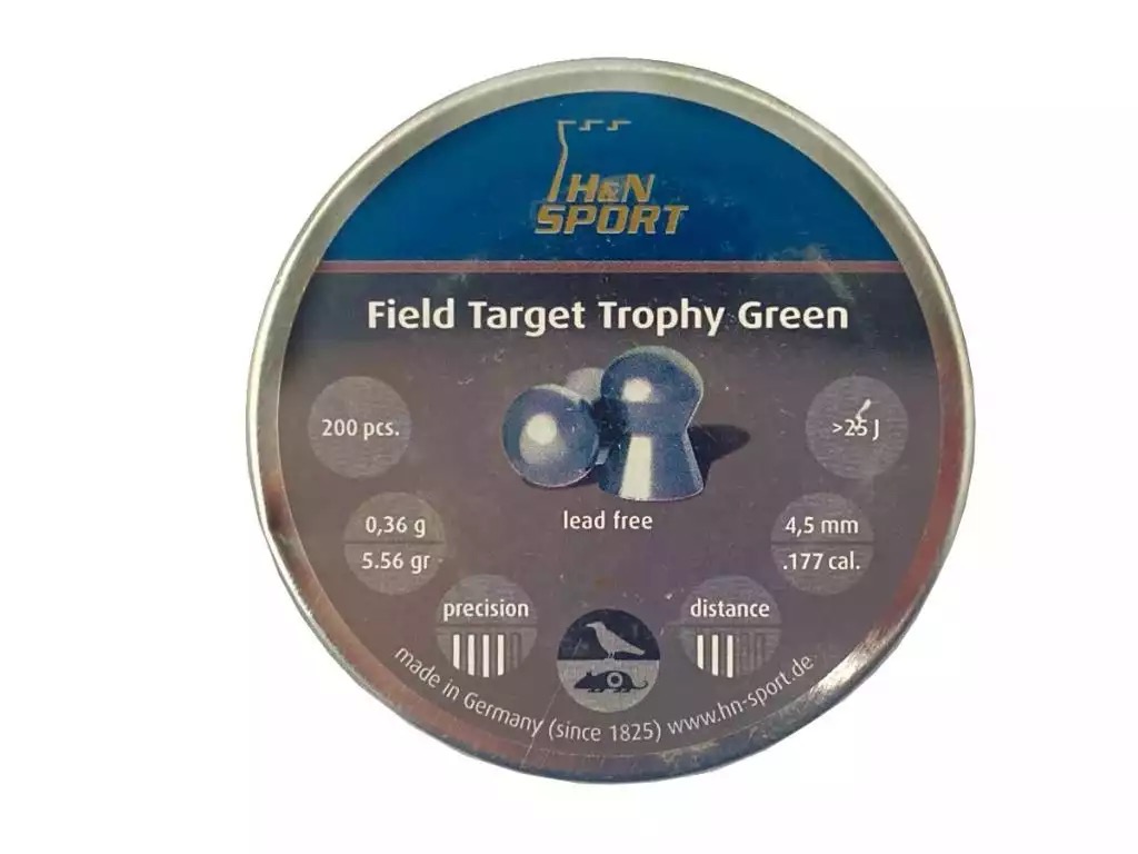 

Пули пневматические H&N Field Target Trophy Green 4,5 мм 0,36 грамма (200 шт.), Серый, Field Target Trophy Green