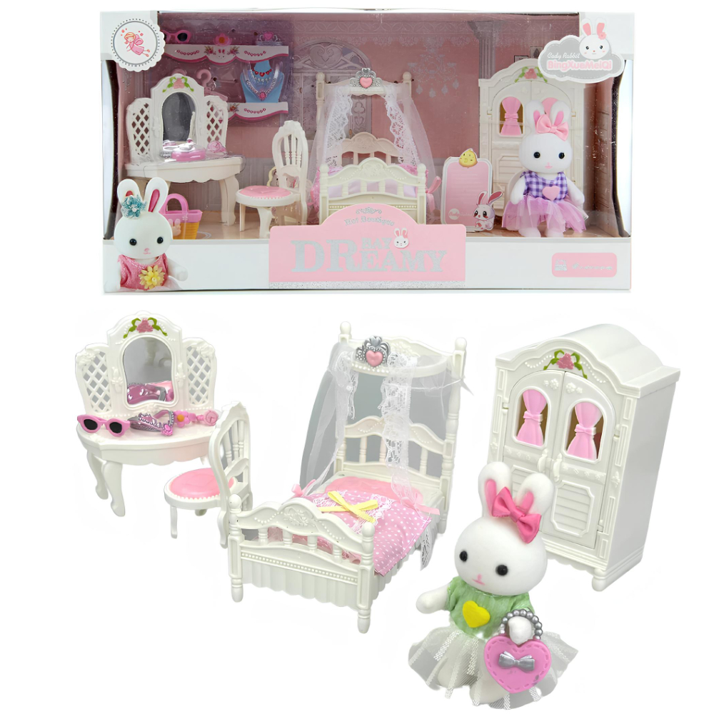 Игровой набор Zhorya Зайчик с набором мебели спальная комната, 6616 yako кукла катенька 16 5 см с набором мебели ванная комната