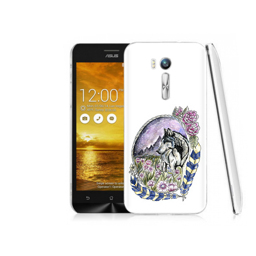 

Чехол MyPads Tocco для Asus ZenFone Go (ZB551KL) нарисованный волк в цветах с перьями, Прозрачный, Tocco