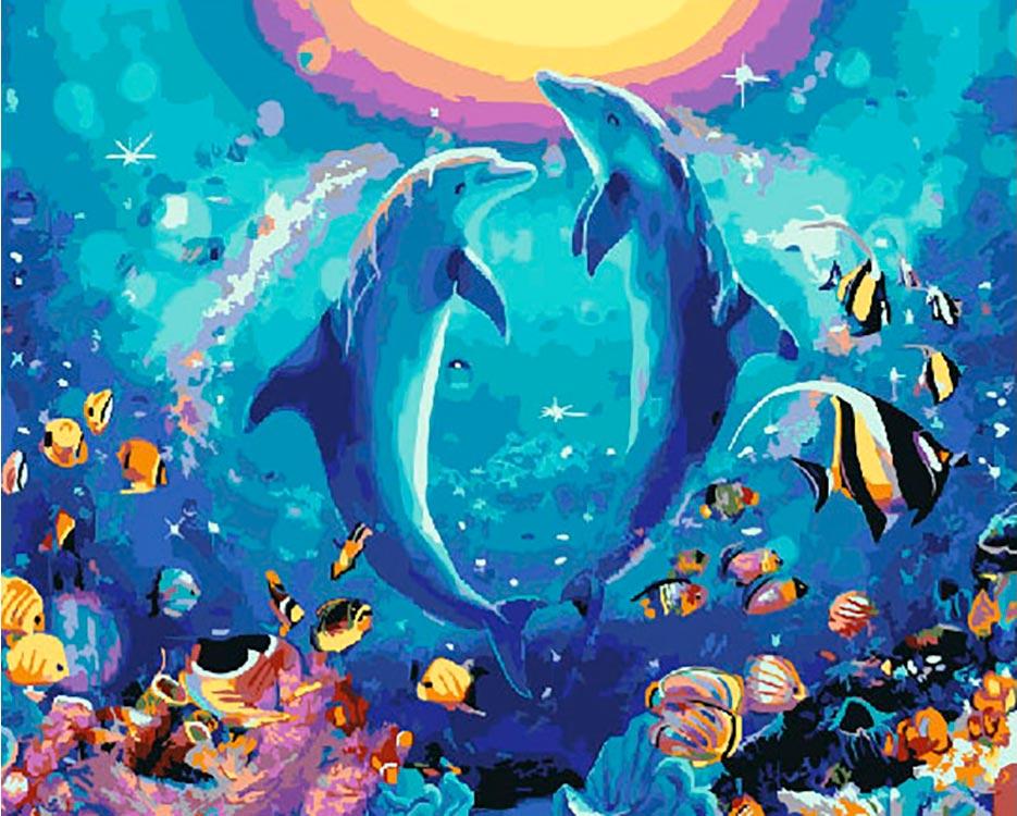 

Картина по номерам ВанГогВоМне Дельфиньи игры, 40x50, Дельфиньи игры