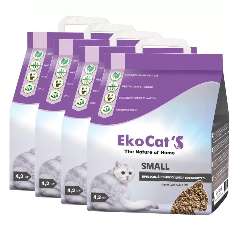 Комкующийся наполнитель Eko Cat's Small древесный, 4 шт по 10 л