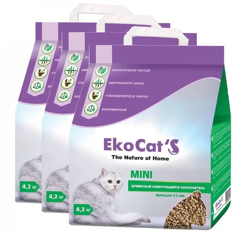 Комкующийся наполнитель Eko Cat's Mini древесный, 3 шт по 10 л