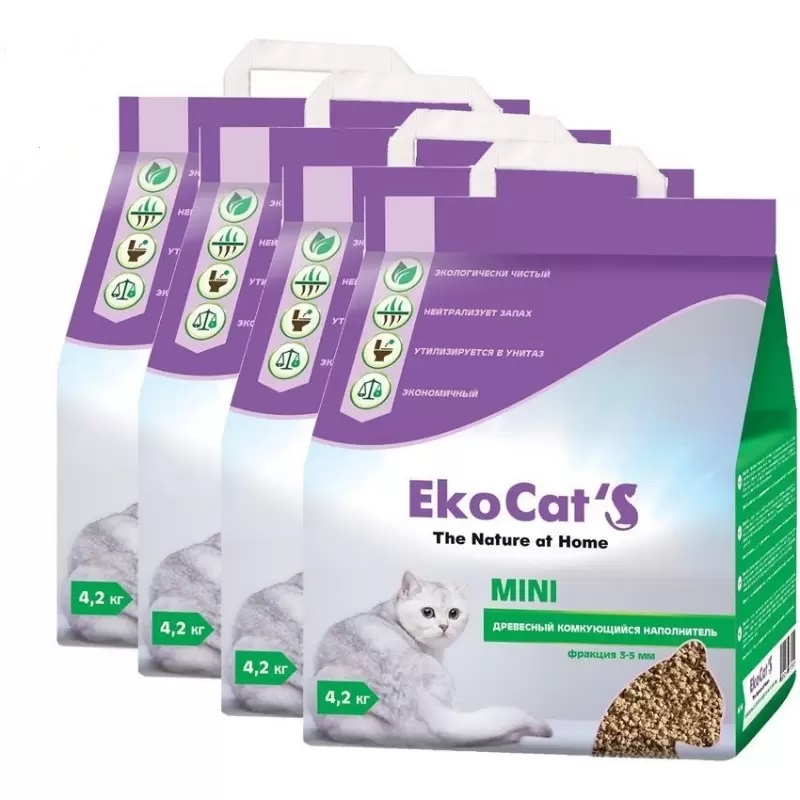 Комкующийся наполнитель Eko Cat's Mini древесный, 4 шт по 10 л