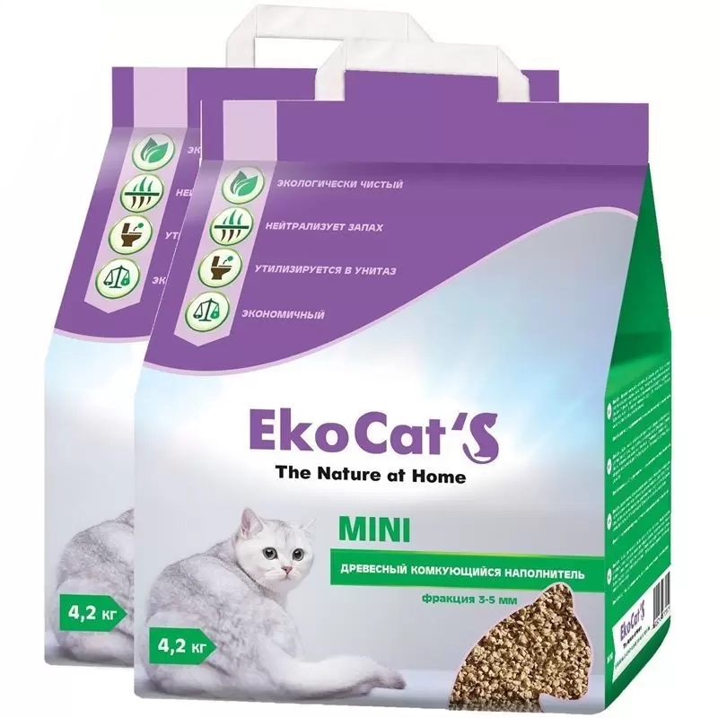 Комкующийся наполнитель Eko Cat's Mini древесный, 2 шт по 4.2 кг