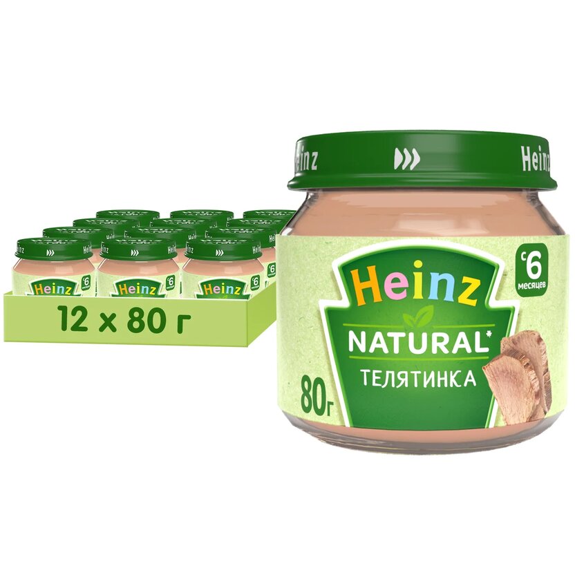 

Пюре Heinz телятина, с 6 месяцев, 80 г, 12 шт., Телятинка