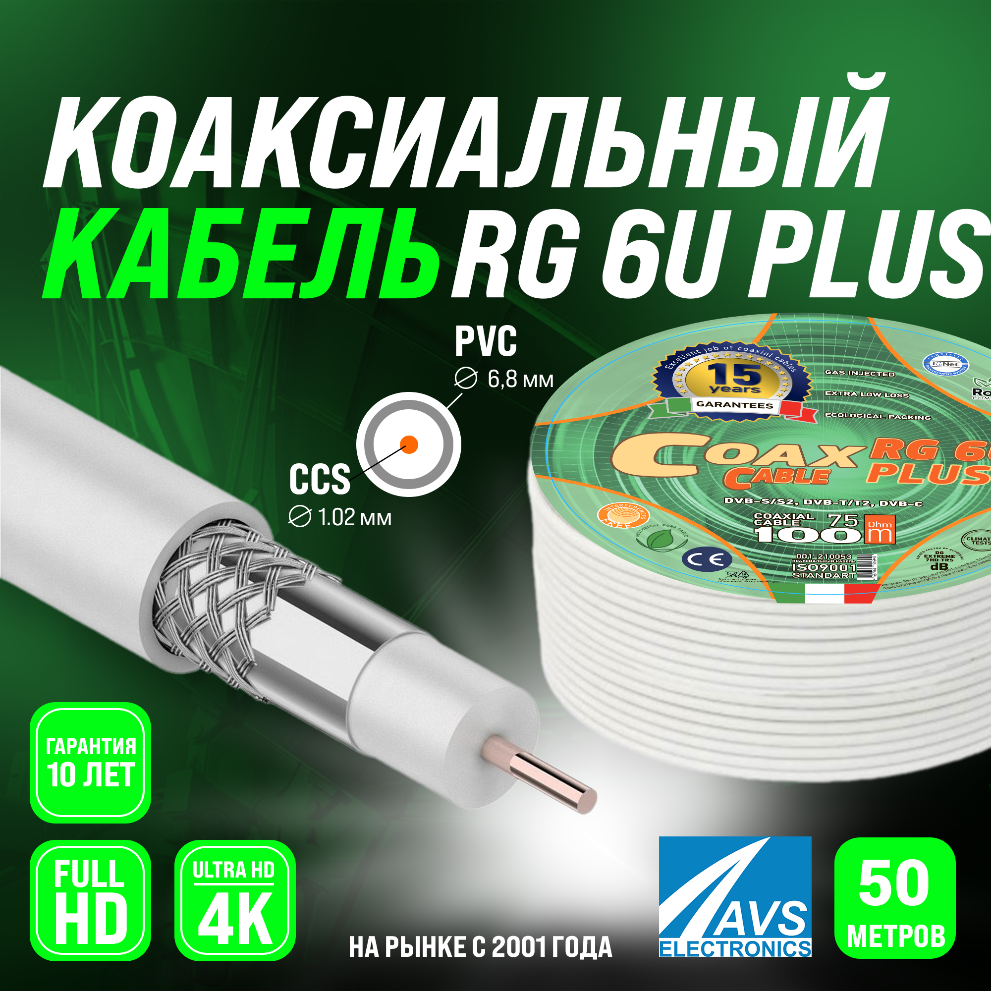 Кабель коаксиальный Ripo Rg 6 u coax plus 50м 001-210053-50 868₽