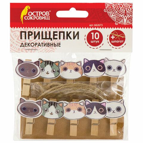 

Прищепки декоративные Котики, 10 шт, 3,5 см, ассорти, ОСТРОВ СОКРОВИЩ, 662673, 5 шт, Разноцветный