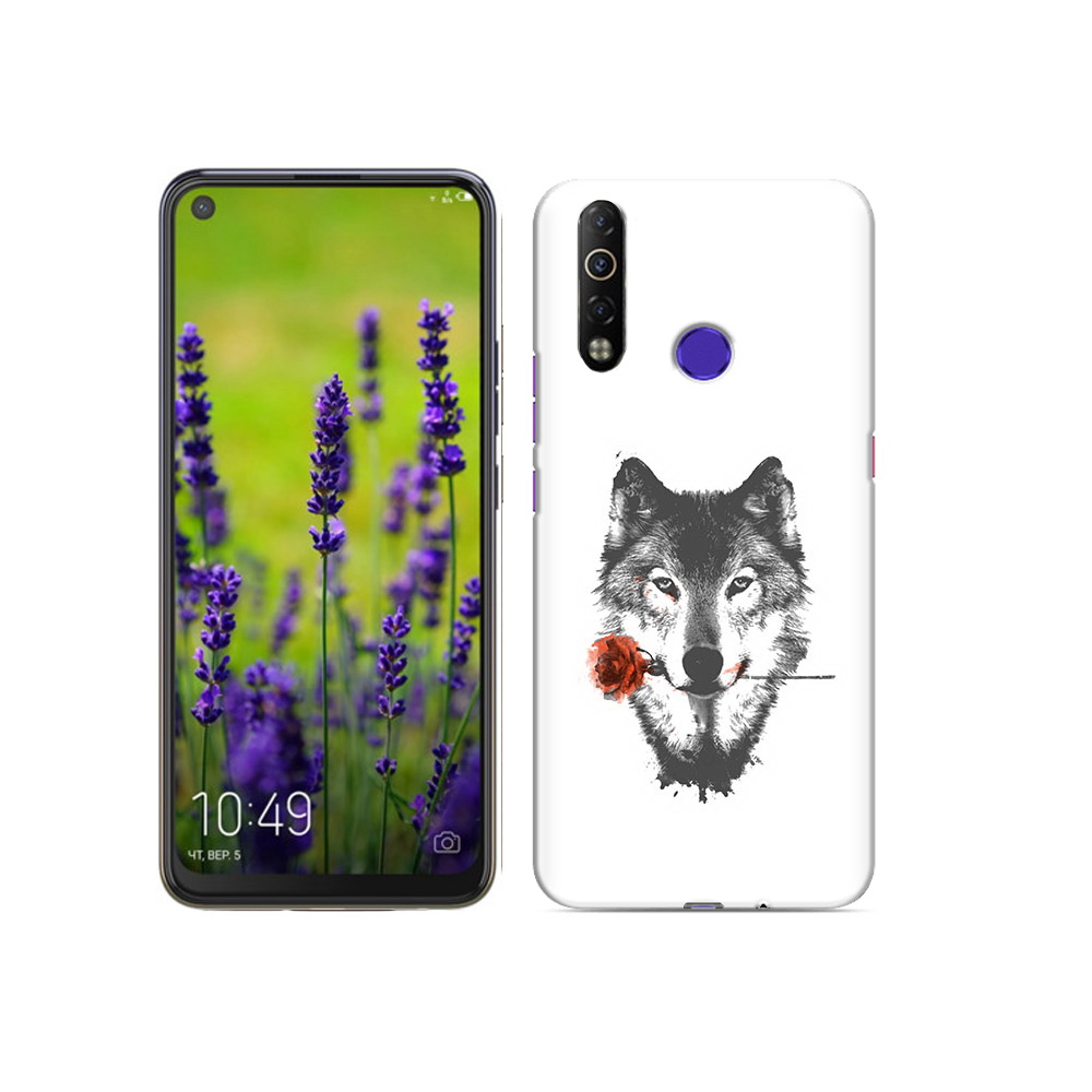 

Чехол MyPads Tocco для Tecno Camon 12 Air волк с розой, Прозрачный, Tocco