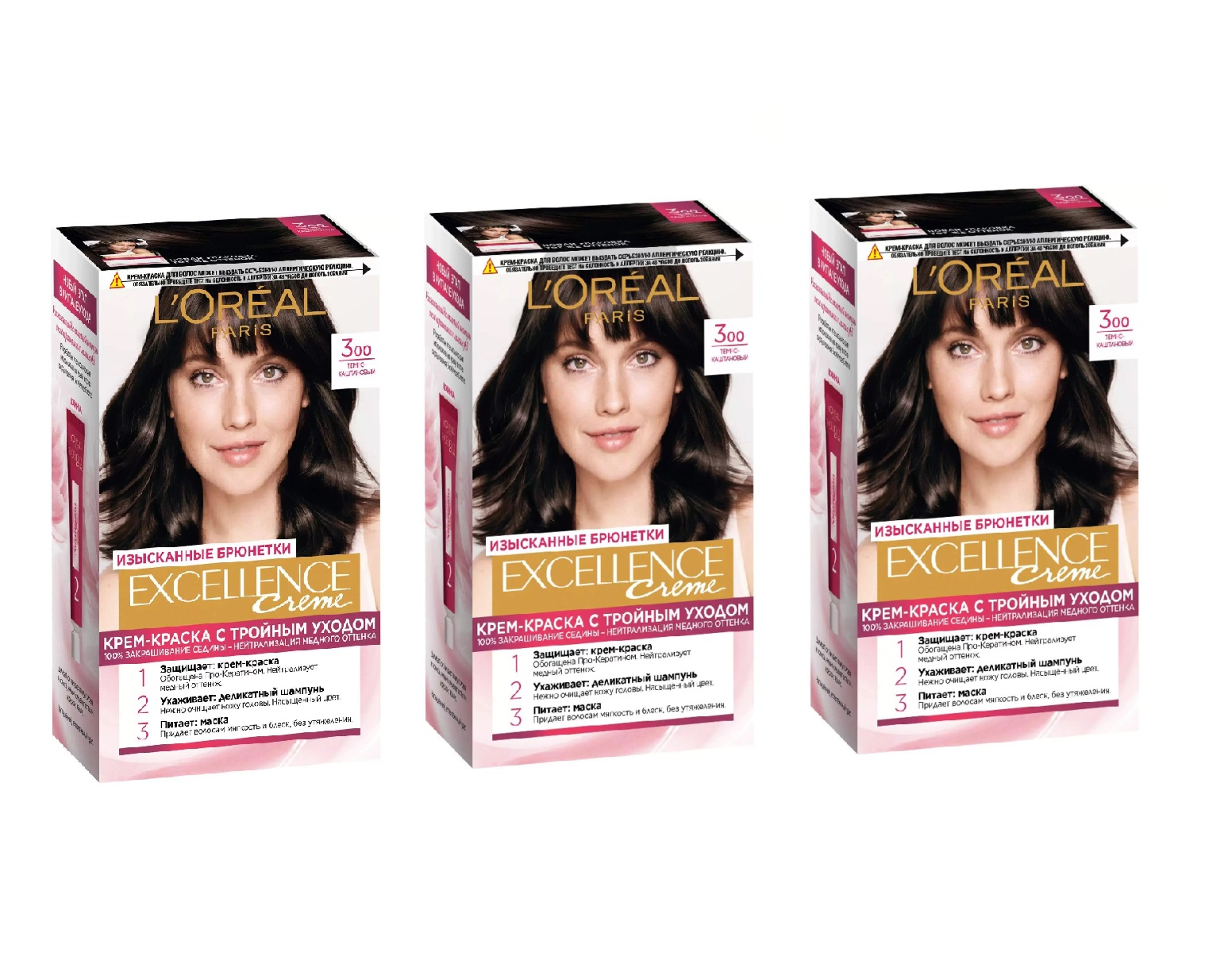 

Краска для волос L'Oreal Paris Эксэланс 300 Темно-каштановый 3шт, Эксэланс