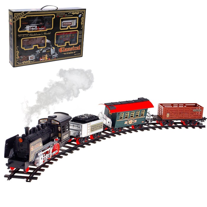 фото Железная дорога «классический паровоз», 20 деталей, световые и звуковые эффекты, с дымом, nobrand