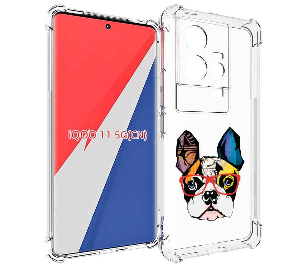 

Чехол MyPads Мопс-в-очках для Vivo iQOO 11, Прозрачный, Tocco