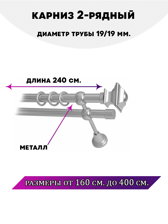 

Карниз металлический двухрядный Фаворит, цвет Сатин, 2,4 м., Серый, Фаворит