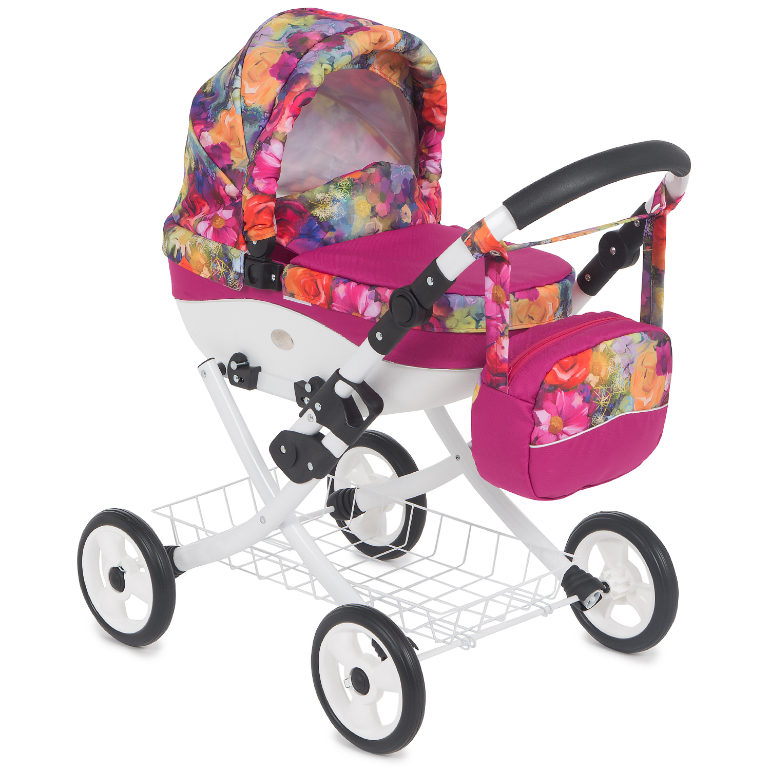 

Коляска для кукол Wakart Николь с цветами, розовый