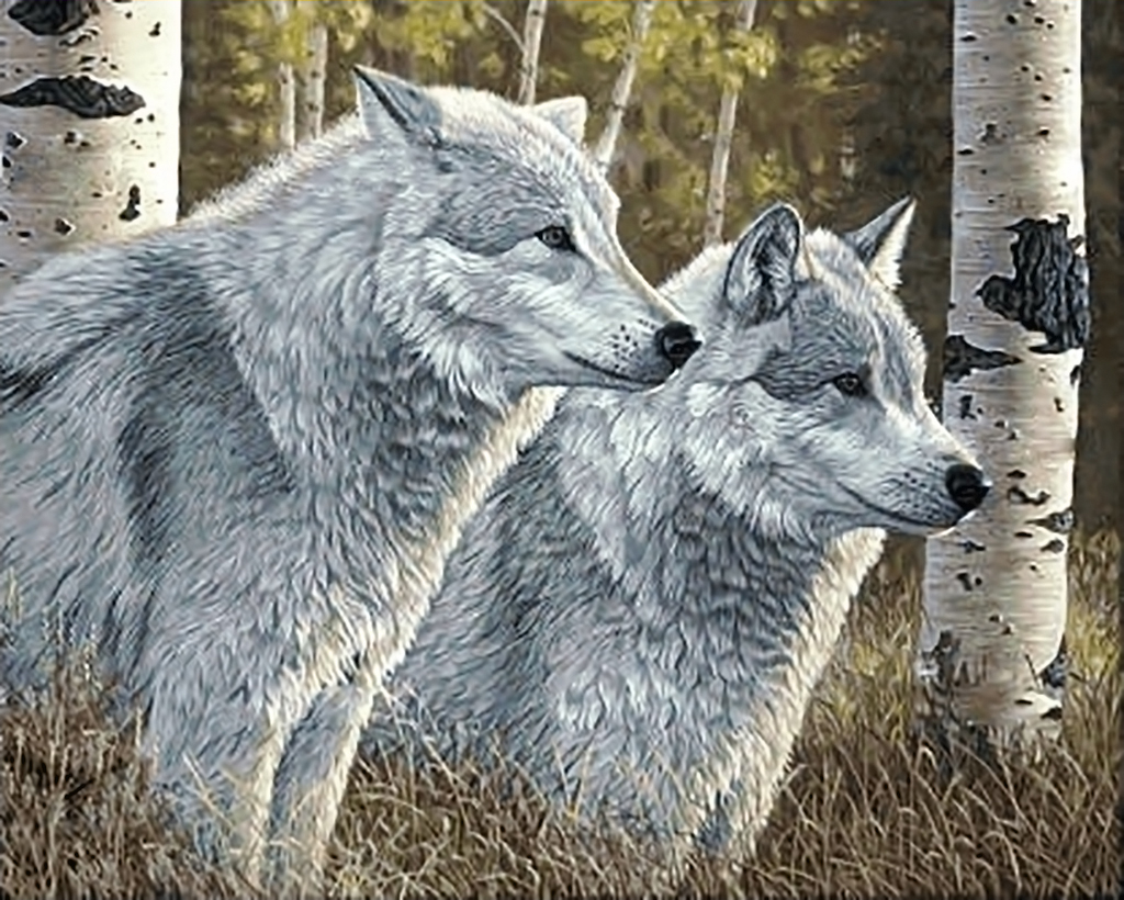 фото Алмазная мозаика гранни «лесные волки» (полная выкладка, 40х50 см, квадратные стразы)