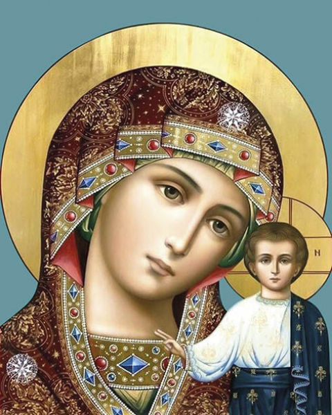 Алмазная мозаика Цветной Икона Казанская Пресвятая Богородица (частичная выкладка, 50х40 с