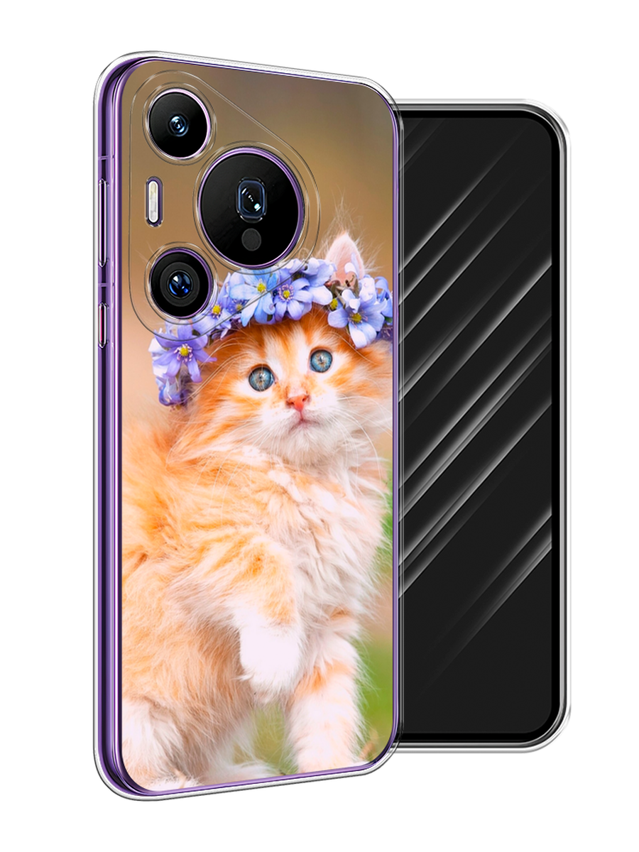 

Чехол Awog на Huawei Pura 70 Pro/70 Pro Plus "Рыжий кот в венке", Коричневый;синий, 6124150-1