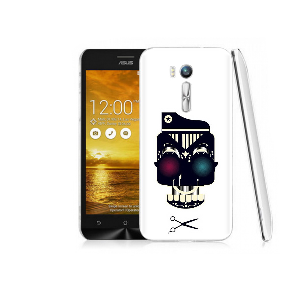 Чехол MyPads Tocco для Asus ZenFone Go (ZB551KL) черно белый скелет с яркими глазами