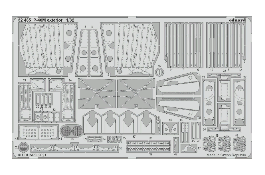 

32286 Eduard 1/32 Фототравление для P-40M exterior, Однотонный