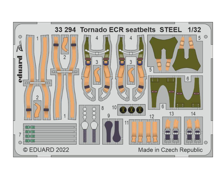 

33294 Eduard 1/32 Фототравление для Tornado ECR стальные ремни, Цветной