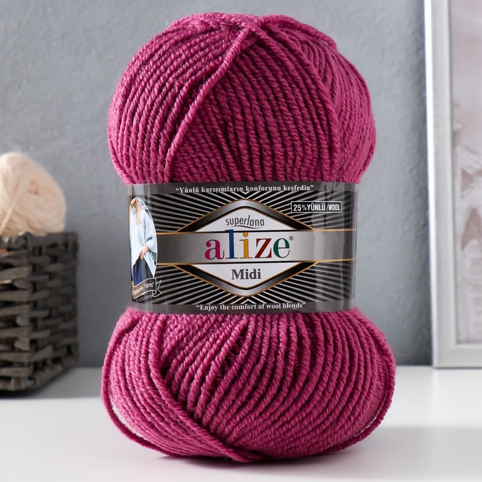 

Пряжа Superlana midi 25% шерсть, 75% акрил 170м/100гр (440), Розовый