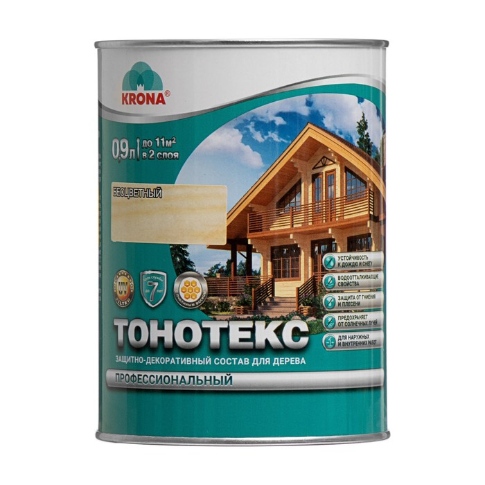 

Состав защитно-декоративный Тонотекс KRONA бесцветный 0,9 л, Прозрачный