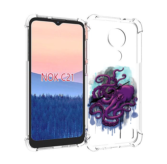 

Чехол MyPads фиолетовый осьминог для Nokia C21, Прозрачный, Tocco