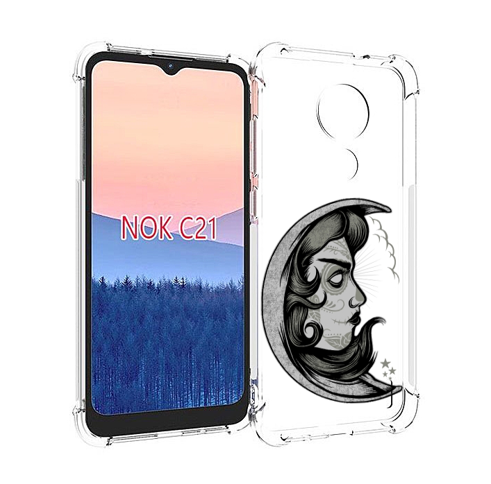 

Чехол MyPads черно белая луна с лицом для Nokia C21, Прозрачный, Tocco