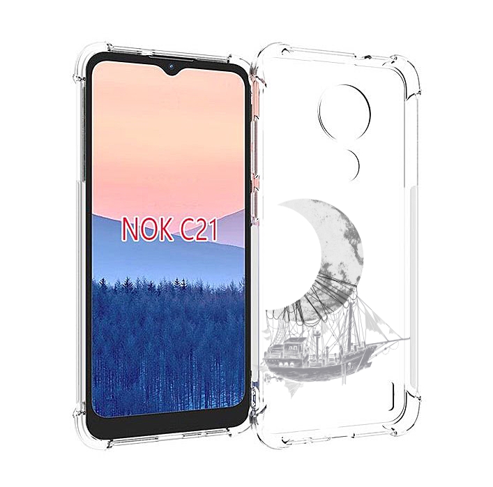 

Чехол MyPads черно белый корабль полумесяц для Nokia C21, Прозрачный, Tocco