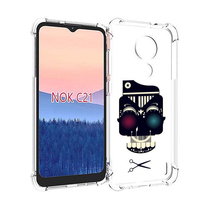 

Чехол MyPads черно белый скелет с яркими глазами для Nokia C21, Прозрачный, Tocco