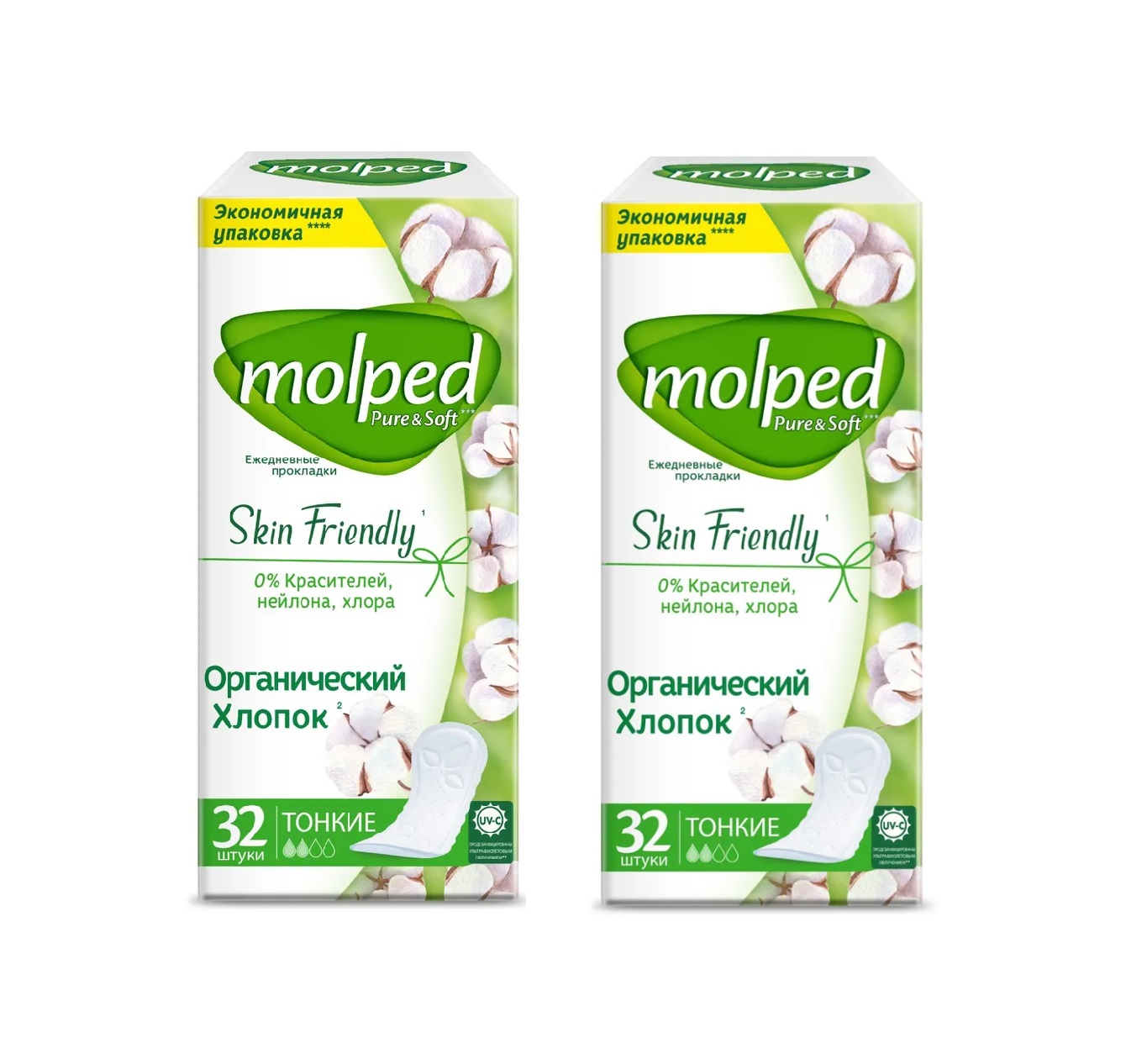 

Прокладки ежедневные Molped Pure&Soft, 32 шт х 2 упаковки, Pure&Soft