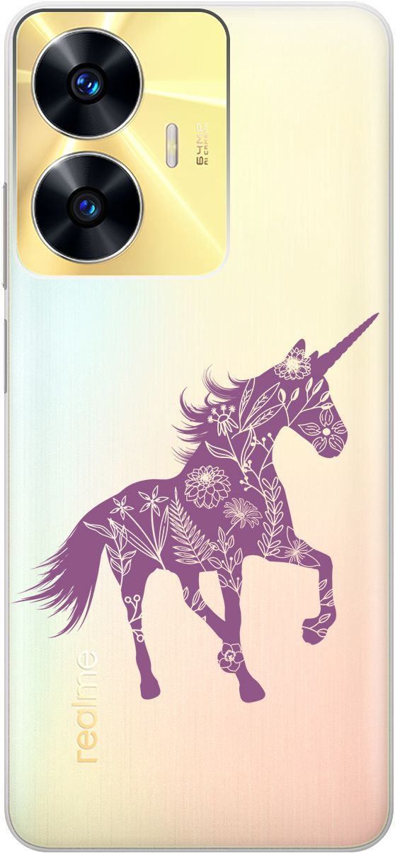 

Силиконовый чехол на Realme C55 с 3D принтом "Floral Unicorn" прозрачный, Прозрачный;фиолетовый, 159499