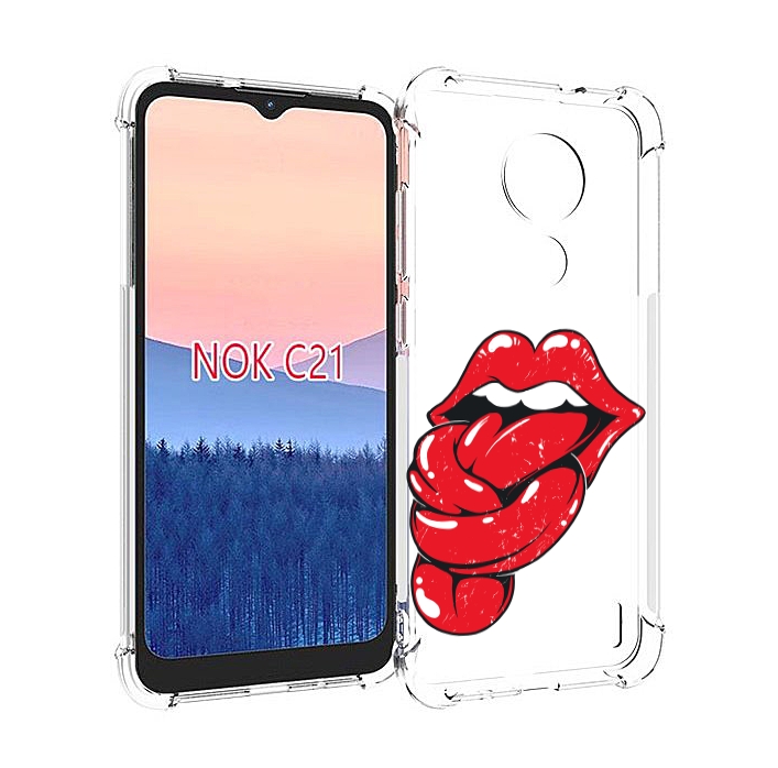 

Чехол MyPads яркие губы с языком для Nokia C21, Прозрачный, Tocco