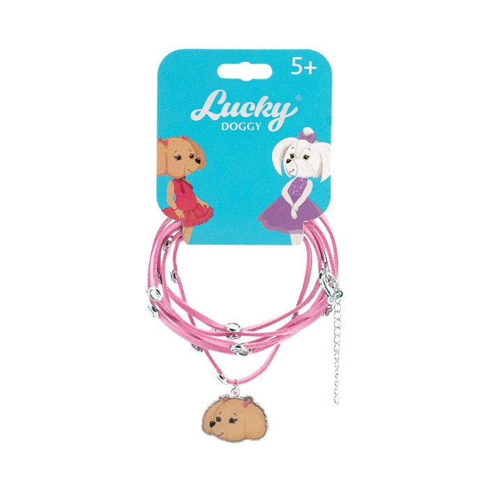 

Кожаный браслет с Пуделем Lucky Doggy, Розовый;бежевый, LDB1032