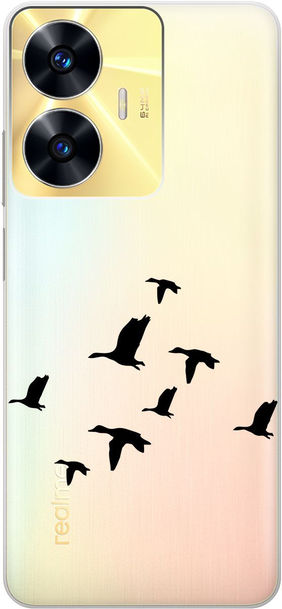 

Силиконовый чехол на Realme C55 с 3D принтом "Flock of Ducks" прозрачный, Прозрачный;черный, 159499