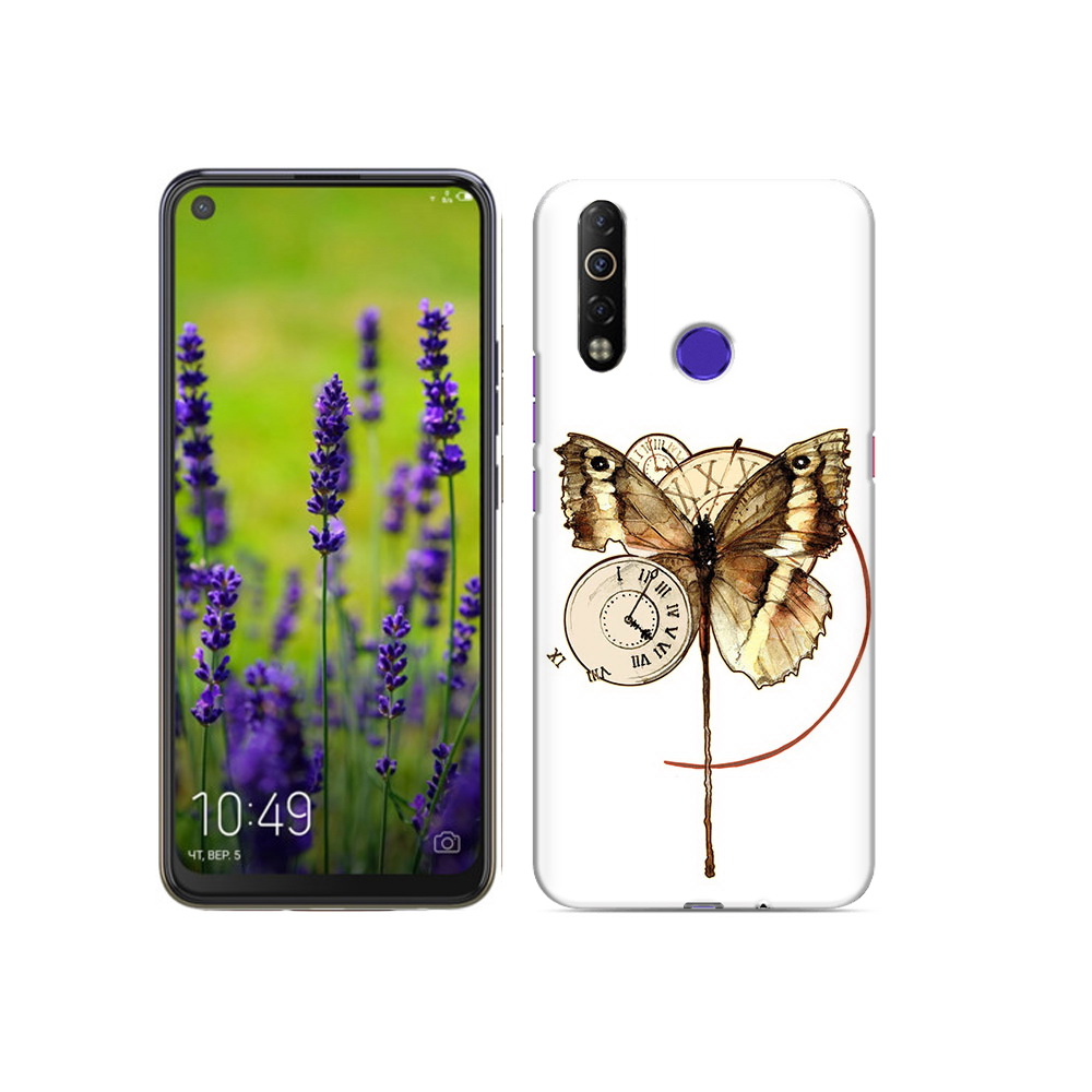 

Чехол MyPads Tocco для Tecno Camon 12 Air старинные часы с бабочкой, Прозрачный, Tocco