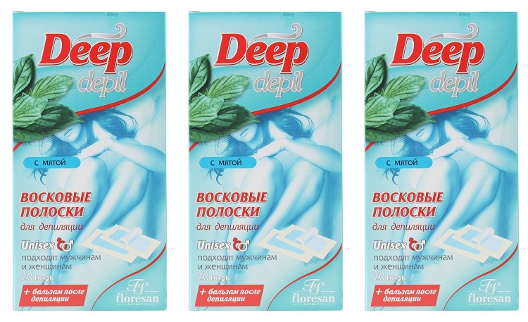 Восковые полоски Floresan  Deep Depil для депиляции Unisex с мятой, 20полосок, 3 шт