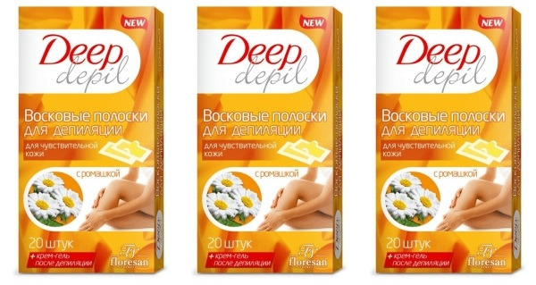 Восковые полоски Floresan  Deep Depil для чувствительной кожи 20 полосок,  3 шт